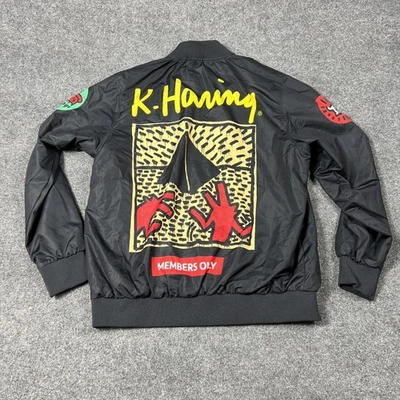 Keith Haring Members Only Jacket Mens Large Black Bomber Full Zip Art Graphic - Image 1 of 4