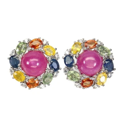 Valentine 925 Silver Earrings Round Ruby 8mm Sapphire Natural Gemstone Jewelry - Image 1 of 4