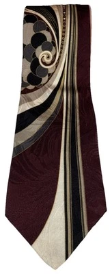 Gravata Halston italiana 100% seda padrão geométrico borgonha masculina vintage feita nos EUA - Imagem 1 de 4
