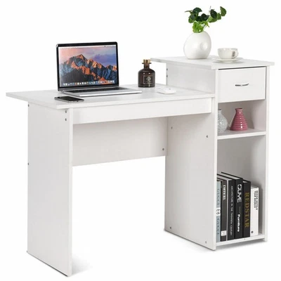 Computer Desk PC Laptop Table w/ Drawer and Shelf Home Office Furniture White - Image 1 of 4