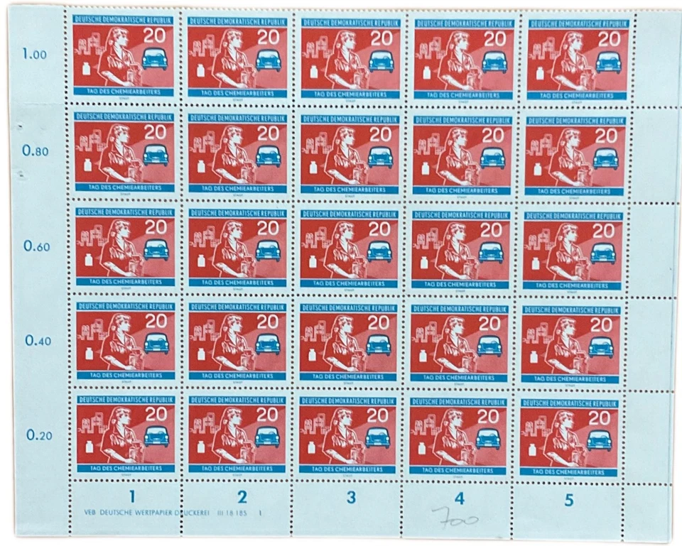 SA39g Germany DDR 1960 The Day of Chemistry Industry Woman Car part of sheet. - Image 1 of 1