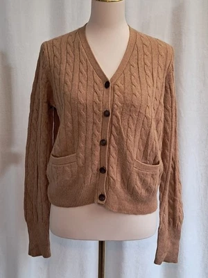 Cárdigan J.Crew Talla M Mezcla de Angora y Lana Marrón Tejido con Cable Cuello en V Bolsillos Foto 1 de 4