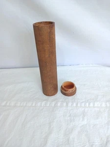 Solid Wood Screw on Top Cylinder Storage Container 11" X 2.5"  VTG STASH Tools  - Picture 1 of 11