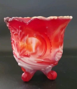Ciotola piedistallo profondo rosso e bianco vetro scorie imperiali vintage design 3D MCM - Foto 1 di 9