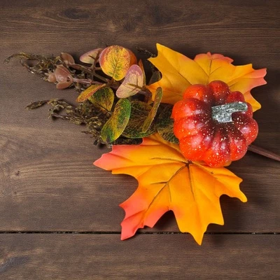Herbstdeko Kunststoff Strauch mit Kürbis Blätter orange Ahorn Gesteck Herbst - Bild 1 von 4