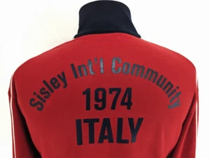 SISLEY Int'l Community 1974 Italy Men's Track Jacket sz L Fits M Red Black Zip* - Picture 1 of 12