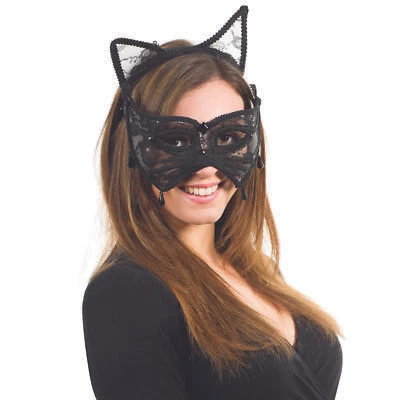 Cat Mask & Headband Ears - Costume Accessory Fancy Dress Up Hen Party Outfit - Image 1 of 2