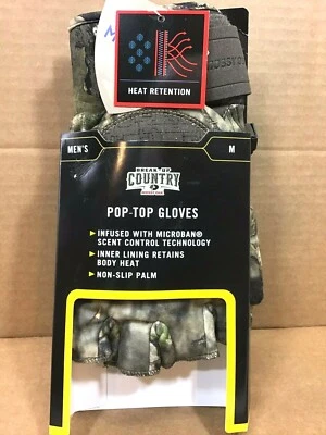 Mossy Oak Break Up Country Pop Top Gloves Men's Medium Camouflage Camo - G19 - Image 1 of 4