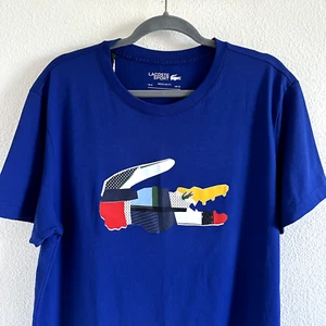 NWT Lacoste Sport Solid Blue Graphic Logo Regular Fit T-Shirt - Men's Size 6 XL - Picture 1 of 8