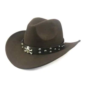 Dark Green Western Skull Cowboy, Cowgirl Hat, Men Women Retro Wide Brim - Picture 1 of 1