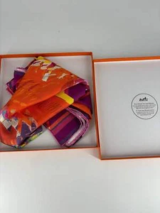 Hermes silk scarf purple/orange - Picture 1 of 4