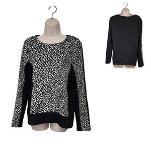 ANN TAYLOR Black & White Cheetah Animal Print Long Sleeve Stretch Sweater Size M - Picture 1 of 6