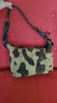 ÚNICO Bolso Cartera Nardelli Para Mujer Arpillera Tostada y Cuero Marrón Oscuro Correa para el Hombro Foto 1 de 4
