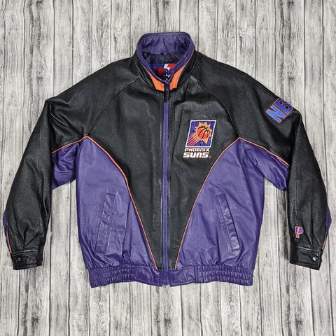 Vintage 90s Pro Player Phoenix Suns Leather Bomber Jacket Quilt Lined NBA Mens M Cover