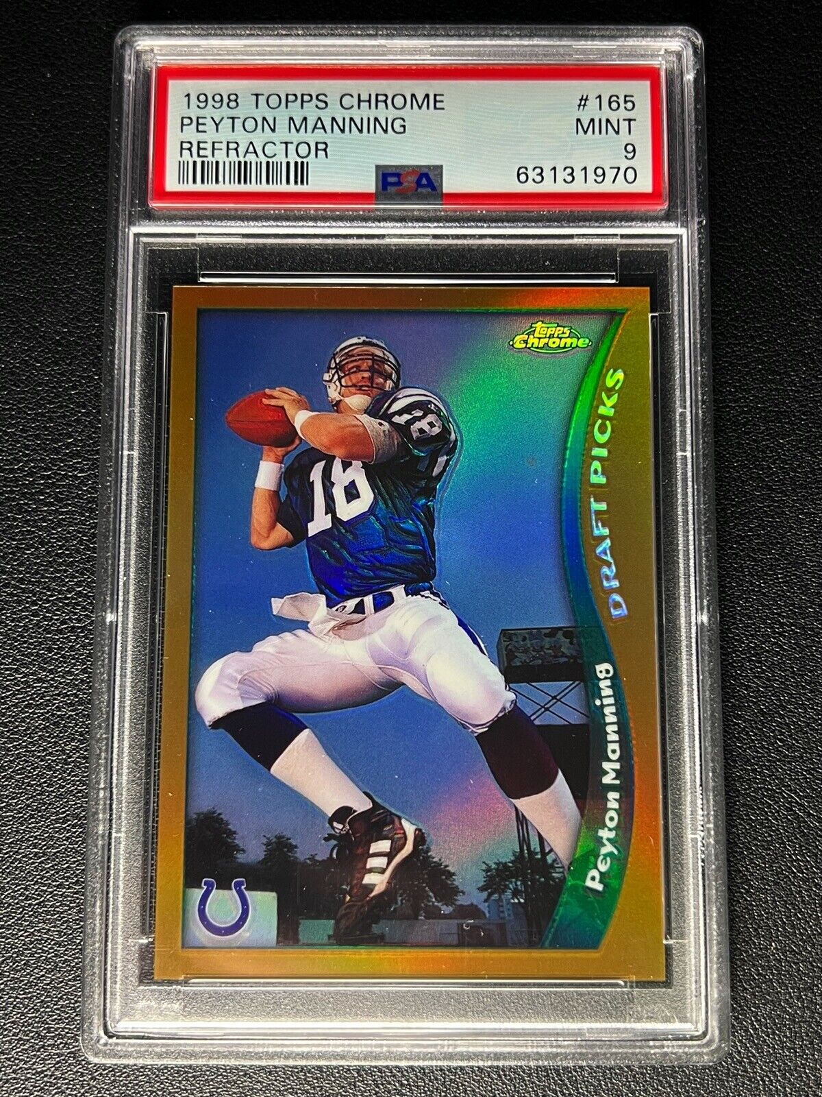 PEYTON MANNING PSA 9 1998 TOPPS CHROME FOOTBALL #165 REFRACTOR ROOKIE RC MINT