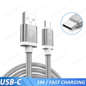 USB-C Type C Nylon 1M Fast Charger Data Charging Cable For Samsung Huawei P30 - Picture 1 of 10
