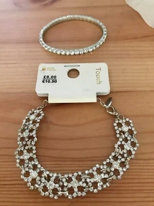 Touch Silver and Diamonte Bracelet Plus Elasticated Diamonte Bracelet - Picture 1 of 1