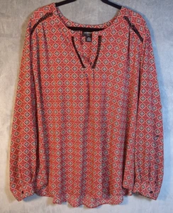 3X Camisa Blusa Liz Claiborne Carrera Mujer Naranja Negra Manga con lengüeta enrollable Verano - Imagen 1 de 8