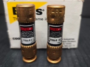 Bussman FRN-R-5 & FRN-R-25 Fusetron Dual Element Time Delay Fuses Box of 10 (00) - Picture 1 of 7