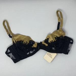 Agent Provocateur Nayeli SOIREE Gold Black Silk Bra 36D NWT $505 - Picture 1 of 16