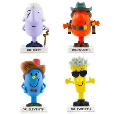 BBC MR MEN Dr Who Mr Men Figures Set of 4 First Fourth Eleventh Twelfth Doctors NEW