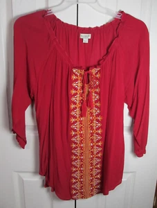 Blusa roja para mujer One World con bordado talla L - Imagen 1 de 7