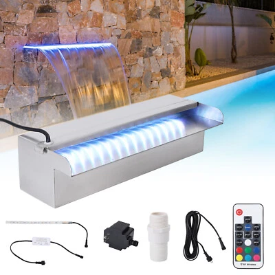 Pool Fountain Stainless Steel Pool Waterfall Spillway With 9 Colors Strip Light - Image 1 of 4