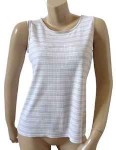 CLASSIC ELEMENTS Womens Size Small Sleeveless Beige White Striped Tank Top Shirt - Picture 1 of 9