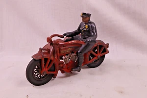Vintage 1930's Hubley Cast Iron Indian Police Motorcycle w/Patrolman 9" - Picture 1 of 16