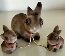 Vintage Flocked Rabbit Set, Chained Bunnies Norleans, Japan