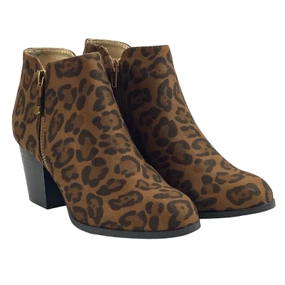 Botines Style and Co Para Mujer 5 Marrón Animal Estampado Leopardo Imitación Gamuza Tacón Bloque Foto 1 de 4