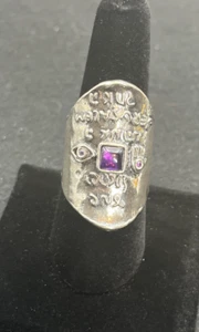 Vintage Knuckle Ring Sterling Silver Purple Amethyst Size 9 Jewish Prayer - Picture 1 of 13