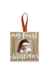 Pearhead Baby&#8217;s First Christmas Wooden Picture Frame Ornament, Newborn Mil - Picture 1 of 8