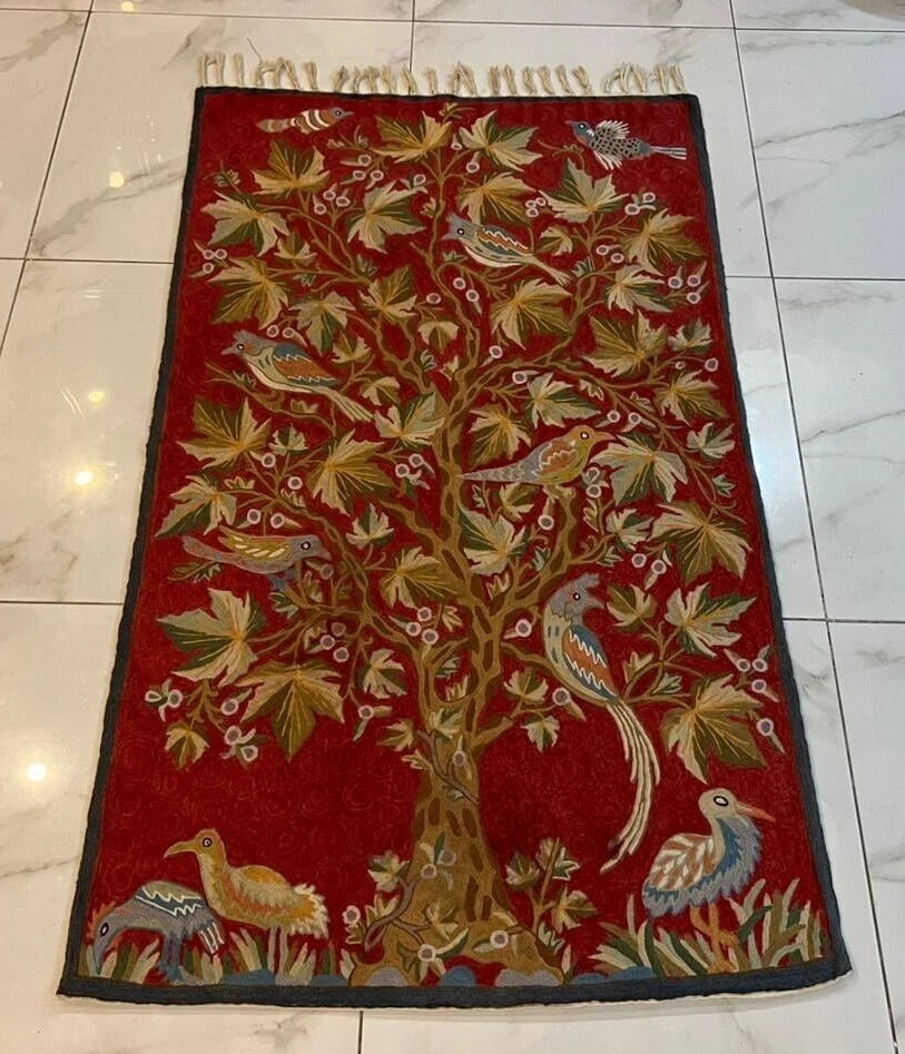 3x5 ft Vintage Handmade French Wall Hanging Needlepoint Tree Off Life Tapestry - Image 1 of 4