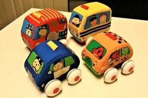 Melissa & Doug K's Kids Pull-Back Town Vehicles - 4 Soft Cloth Rolling Cars - Picture 1 of 2