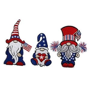 4th July Shirt DIY, Patriotic US Flag American Gnome Embroidered Iron On - Picture 1 of 8