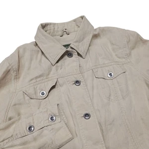 Eddie Bauer Womens Linen Jacket Button Front 4 Pocket Collared Tan Casual - Picture 1 of 7