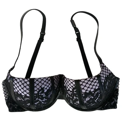 Victorias Secret Very Sexy Black Faux Leather Fishnet Balconet Push-Up Lilac 32D - Image 1 of 4