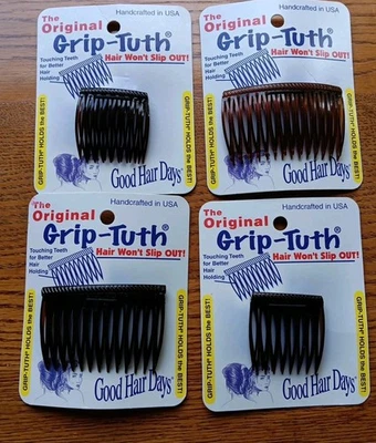 8 Combs x Good Hair Days Grip-Tuth®  6 Black 2 Brown sidecombs Made in USA NIP - Image 1 of 4