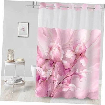 No Hook Floral Shower Curtain with Snap in Fabric 71"W x 74"L (Pack of 1) Pink - Image 1 of 4