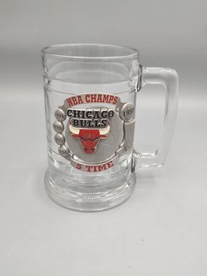 Chicago Bulls 5X NBA Champions Glass Stein Beer Mug 1997 Handcrafted in USA - Image 1 of 4