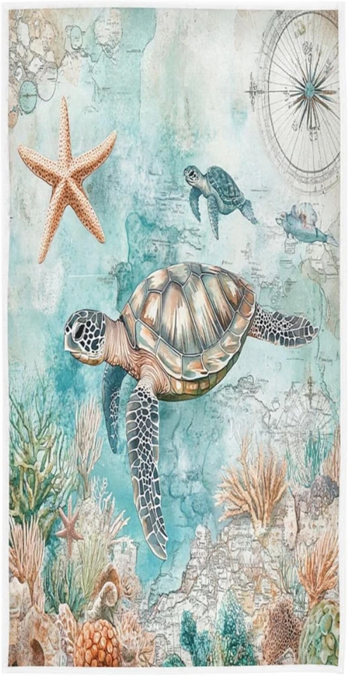 Juego de toallas de mano costeras pulpo tortuga marina - decoración náutica de cocina y baño 16 Foto 1 de 4
