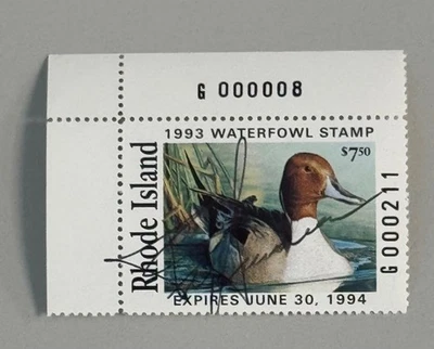 1993 Rhode Island State Duck Stamp - Governor Hand Signed - Image 1 of 2