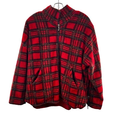 Kristen Blake Apres Plaid Fleece Jacket  Full Zip Red/Black Size Medium Pockets - Image 1 of 4