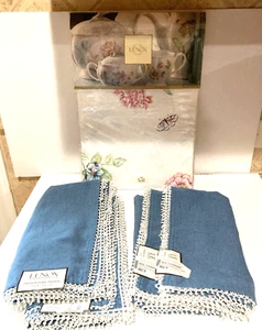LENOX Butterfly Meadow Tablecloth 60x84 White Oblong Polyester and 4 Napkins NEW - Picture 1 of 13