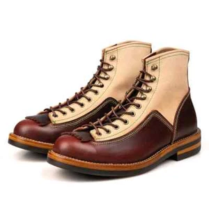Herren 2 Ton Handgefertigt Handgefertigt Leder Spitze bis Zehe Affe Kiltie Stiefel *LESEN - Bild 1 von 24