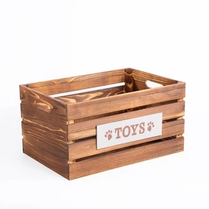 Paw Print Dog Toys Chest Storage Collection Box Wooden Crates Hampers - Picture 1 of 20