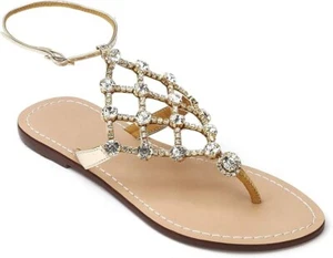 UTIKLIOU Womens Rhinestone Flat Sandals T-Strap Thong Summer Flip Flop SIZE 10.5 - Picture 1 of 4