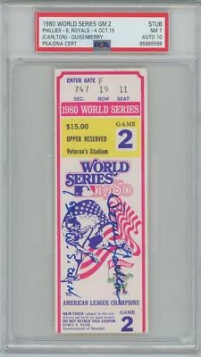 Steve Carlton signed 1980 World Series Game 2 Ticket PSA 7 PSA/DNA auto 10 Inscr - Image 1 of 2