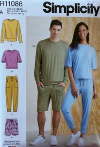 Nuevos tops, pantalones y pantalones cortos de punto unisex Simplicity R11086 tallas (XS - XL) sin cortar - Imagen 1 de 2